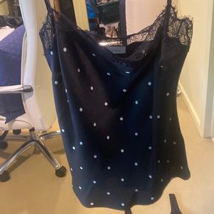 Black lace and poka dot silk tank